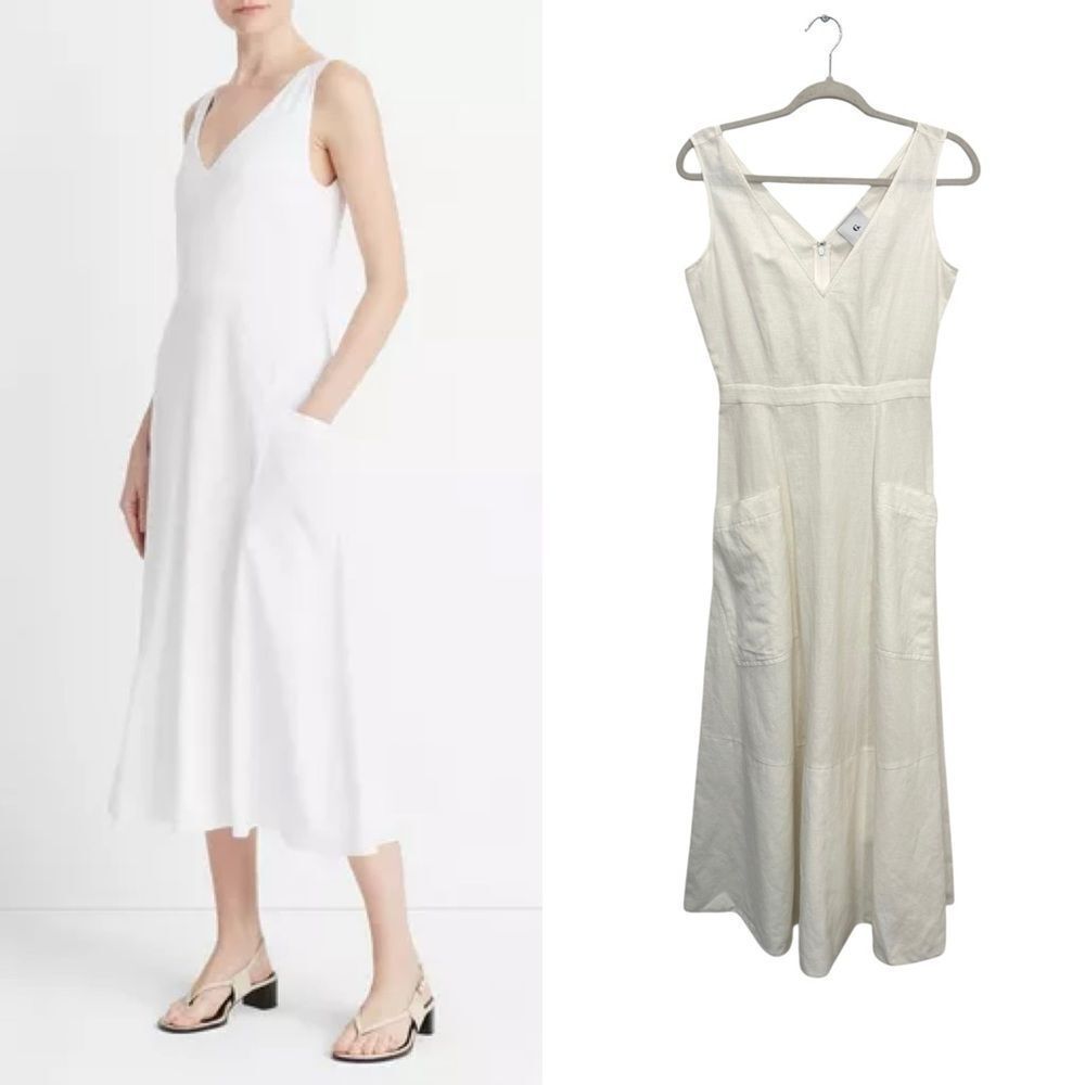 GOOP $625 Linen Cotton Midi dress with side pockets
